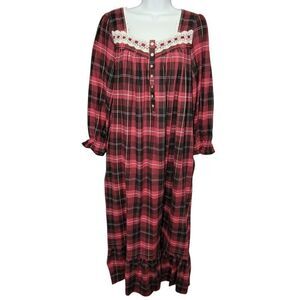 Eileen West Nightgown Womens Size XS Hollyberry Plaid Pajama Long Lace Cottage